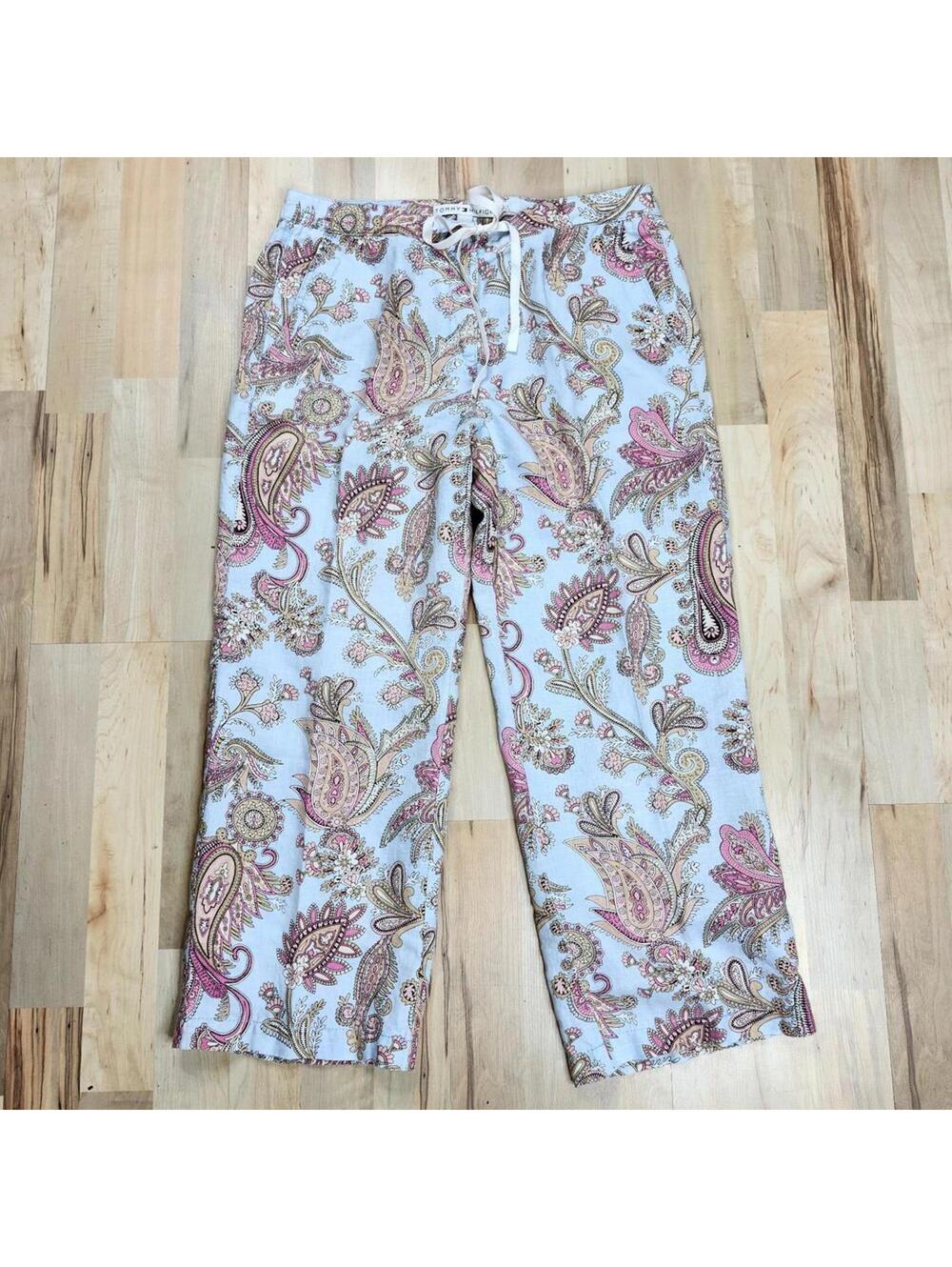Tommy Hilfiger Paisley Print Lounge Pants Light Blue Pink Floral Bottoms Size 8